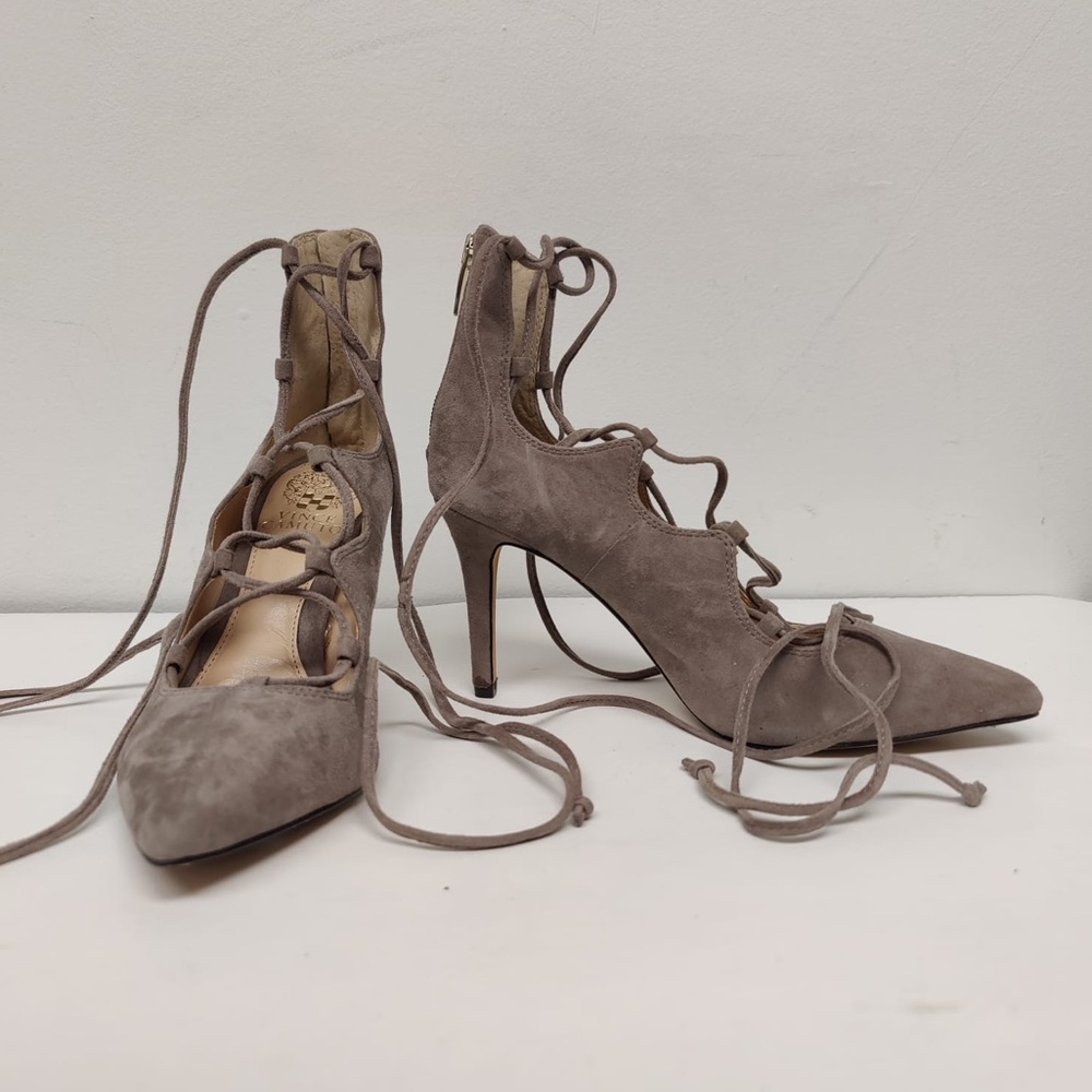NWT: Vince Camuto Beige Suede Lace Up Pumps